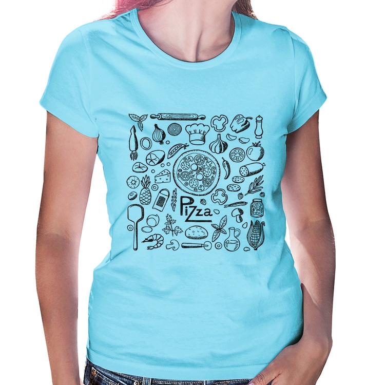 Baby Look Pizza Elementos - Azul Bebê