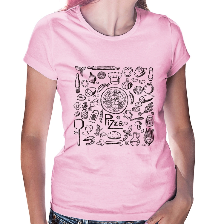 Baby Look Pizza Elementos - Rosa Bebê