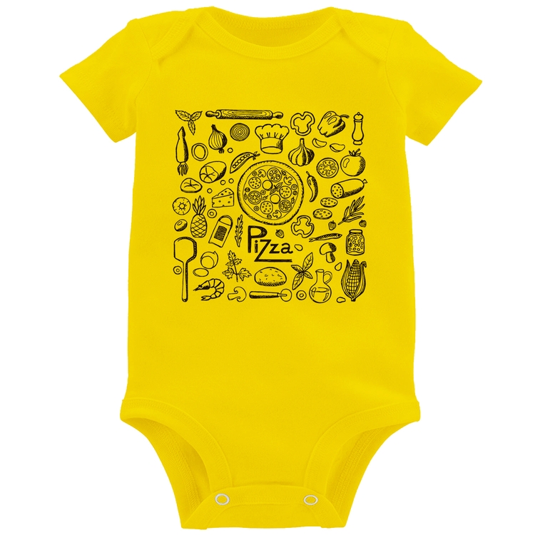 Body Bebê Pizza Elementos - Amarelo