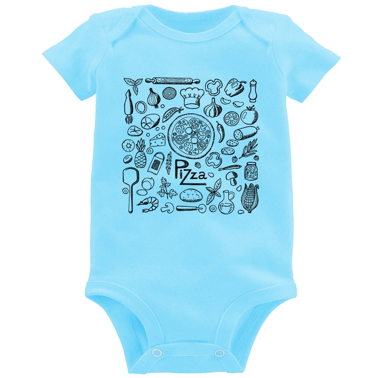 Body Bebê Pizza Elementos - Azul Bebê