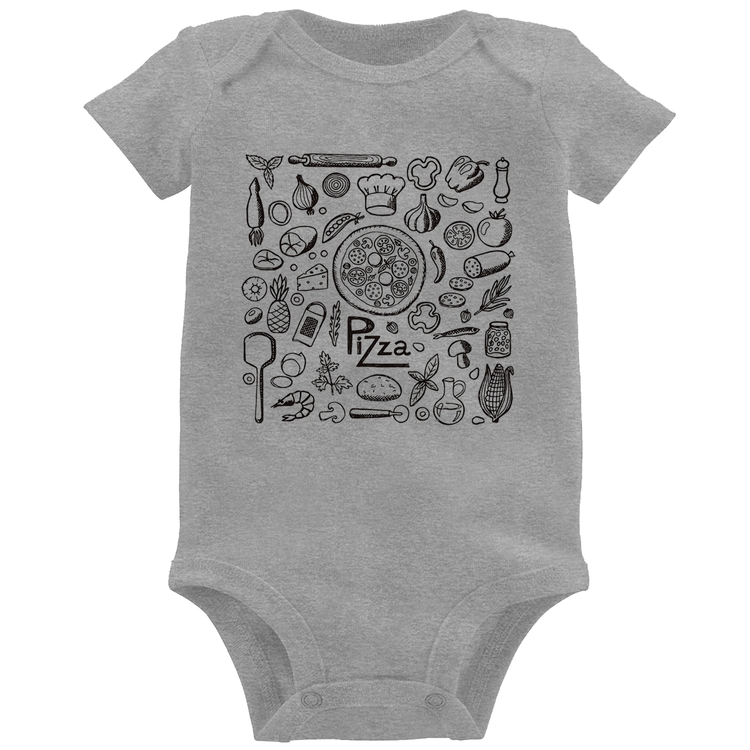 Body Bebê Pizza Elementos - Cinza