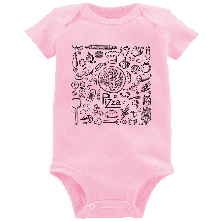 Body Bebê Pizza Elementos - Rosa Bebê