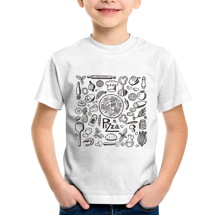 Camiseta Infantil Pizza Elementos