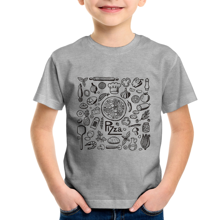 Camiseta Infantil Pizza Elementos - Cinza