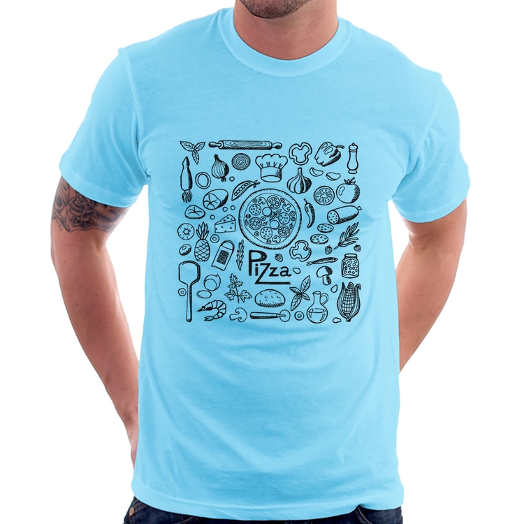 Camiseta Pizza Elementos - Azul Bebê