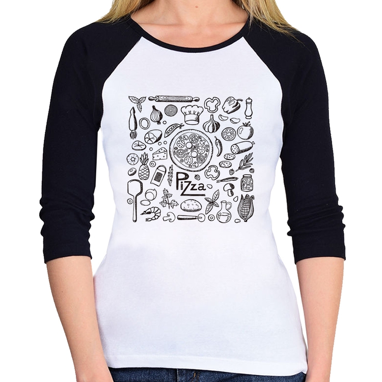 Baby Look Raglan Pizza Elementos Manga 3/4