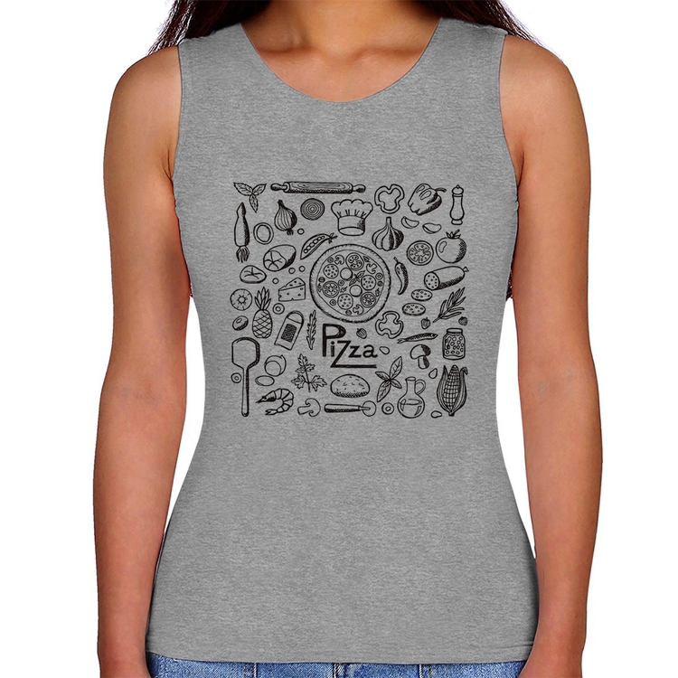 Regata Feminina Pizza Elementos - Cinza