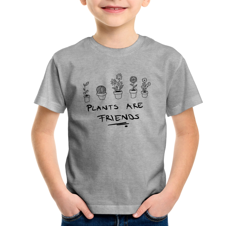 Camiseta Infantil Plants are Friends - Cinza