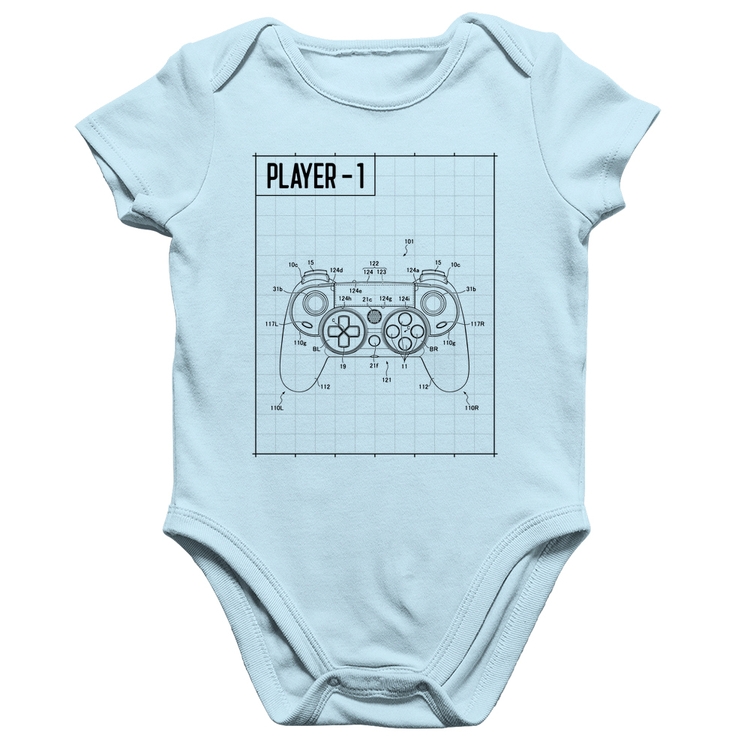 Body Bebê Algodão Player 1 Controle Joystick - Azul Bebê