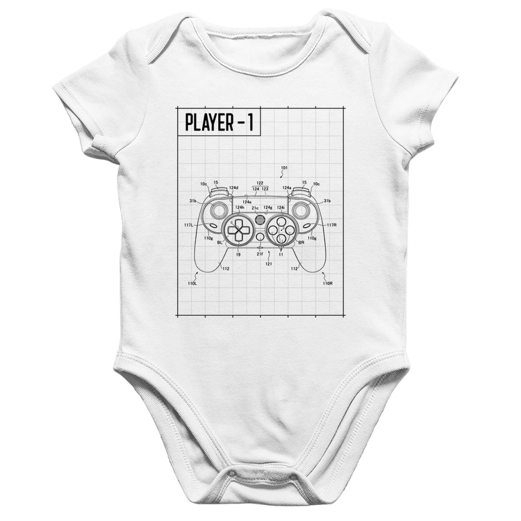 Body Bebê Algodão Player 1 Controle Joystick - Branco