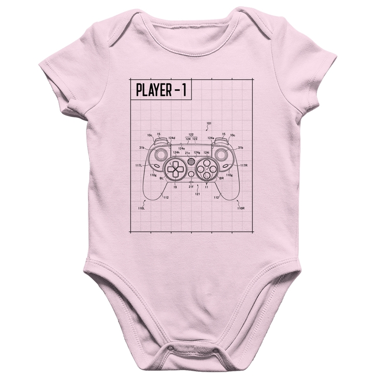 Body Bebê Algodão Player 1 Controle Joystick - Rosa Bebê