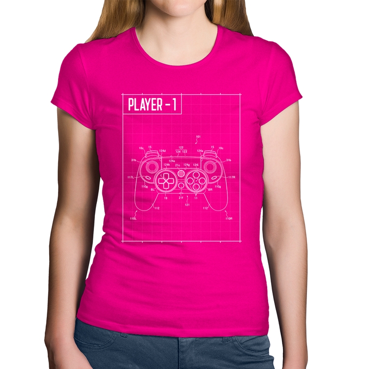 Baby Look Algodão Player 1 Controle Joystick - Rosa