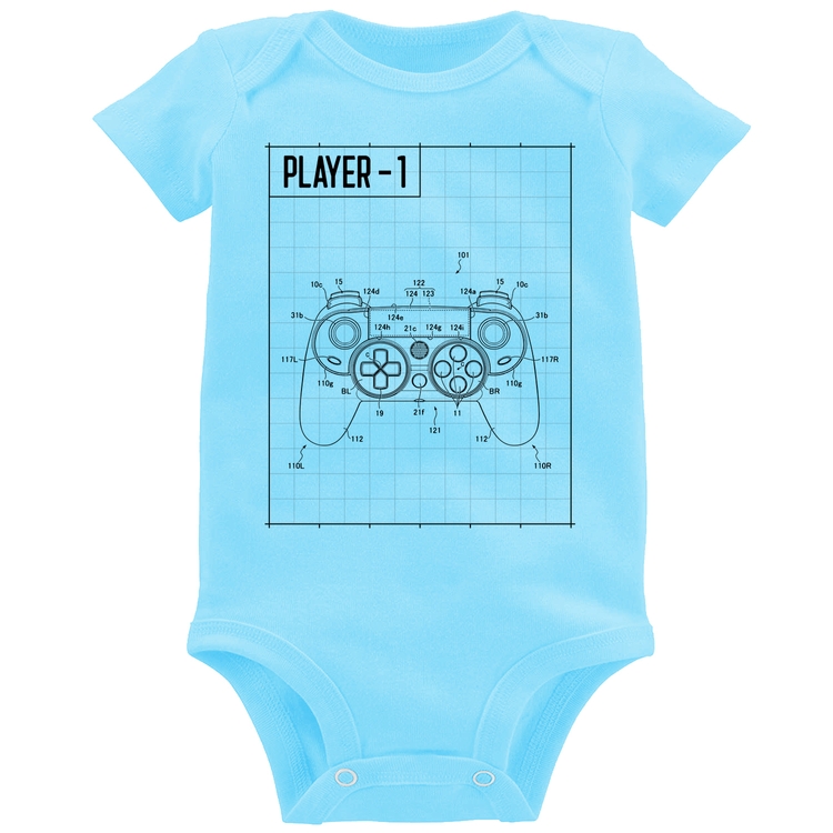 Body Bebê Player 1 Controle Joystick - Azul Bebê