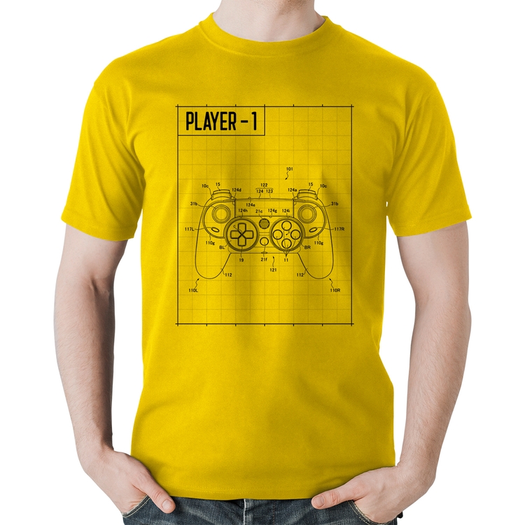 Camiseta Algodão Player 1 Controle Joystick - Amarela
