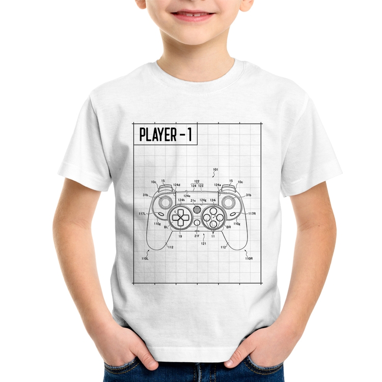 Camiseta Infantil Player 1 Controle Joystick