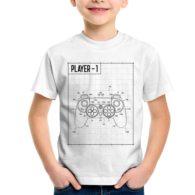 Camiseta Infantil Player 1 Controle Joystick