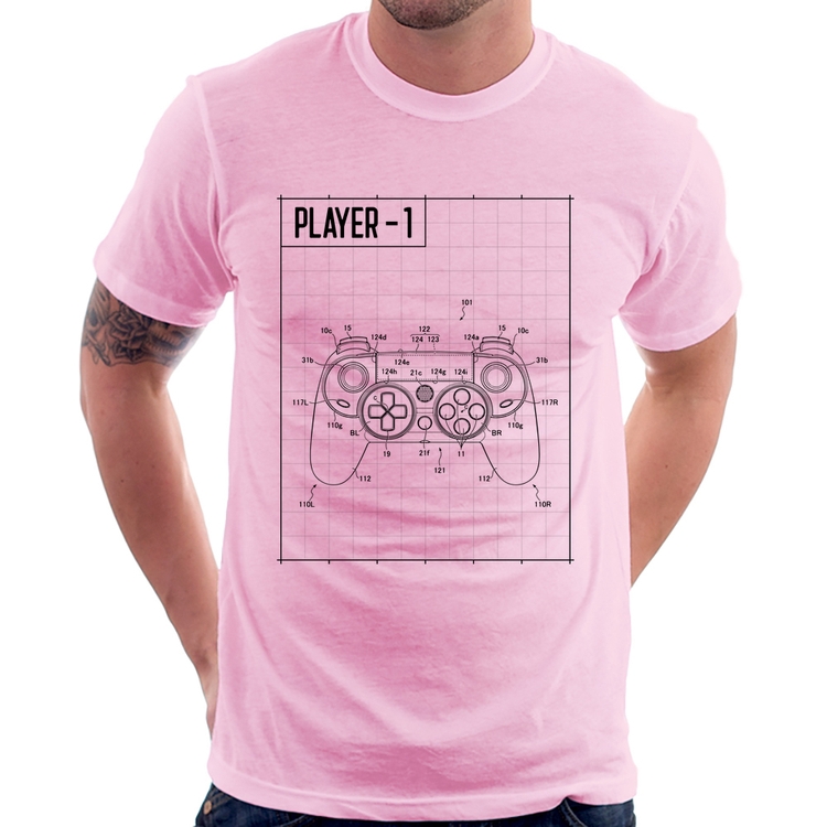 Camiseta Player 1 Controle Joystick - Rosa Bebê