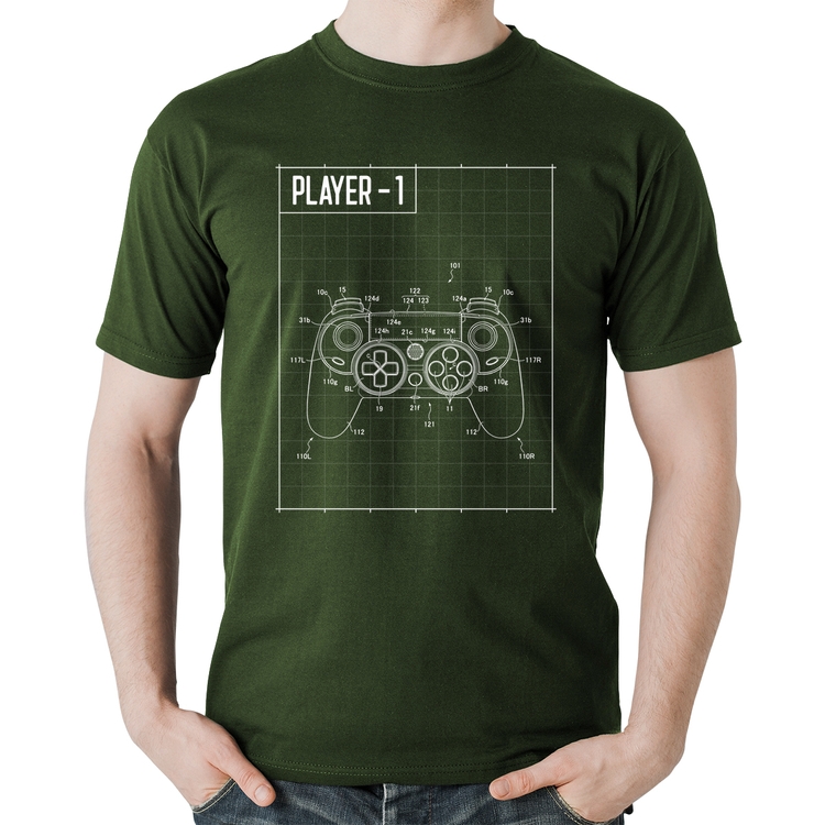 Camiseta Algodão Player 1 Controle Joystick - Musgo