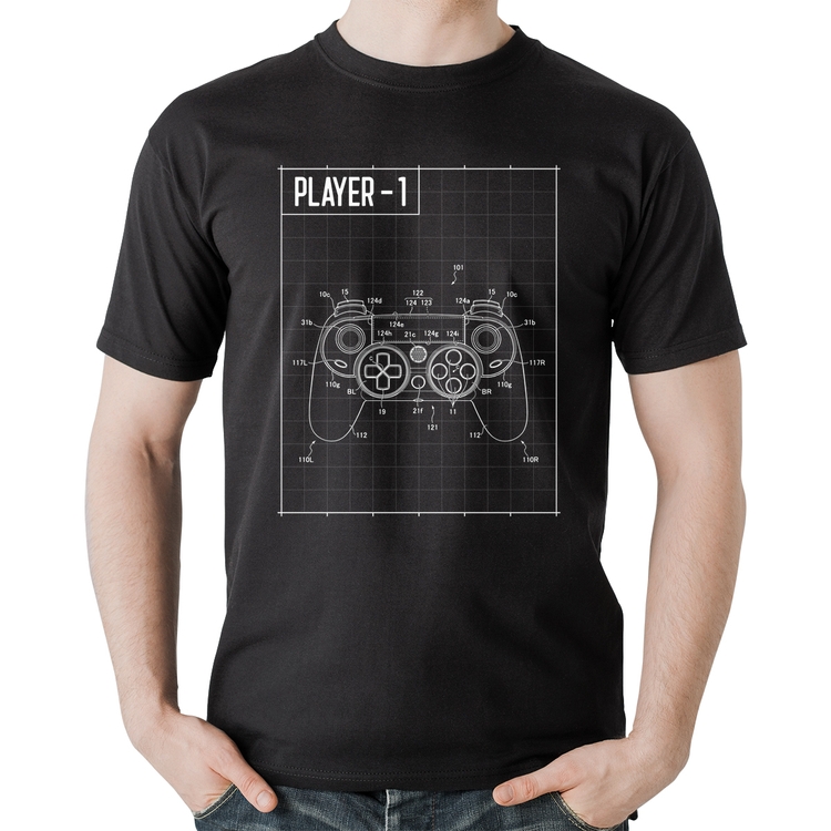 Camiseta Algodão Player 1 Controle Joystick