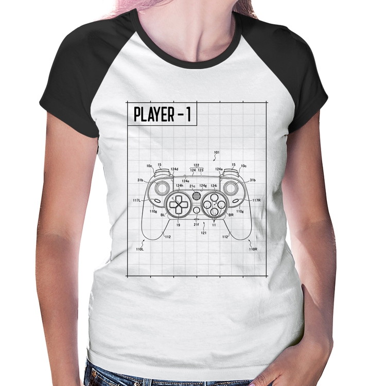 Baby Look Raglan Player 1 Controle Joystick