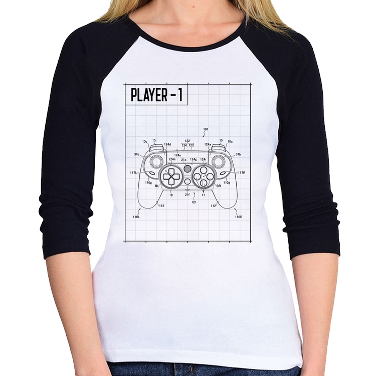 Baby Look Raglan Player 1 Controle Joystick Manga 3/4