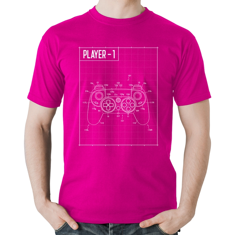Camiseta Algodão Player 1 Controle Joystick - Rosa