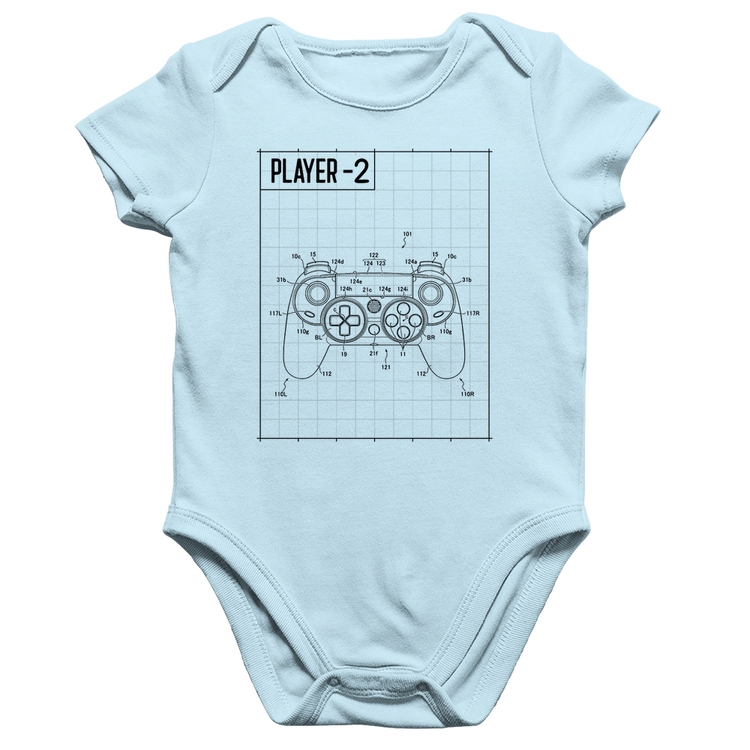 Body Bebê Algodão Player 2 Controle Joystick - Azul Bebê