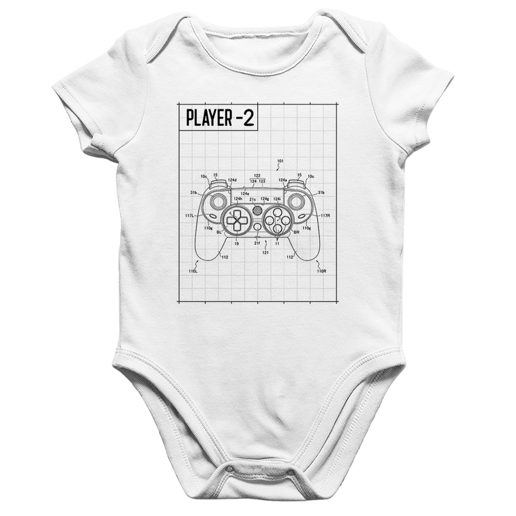 Body Bebê Algodão Player 2 Controle Joystick - Branco