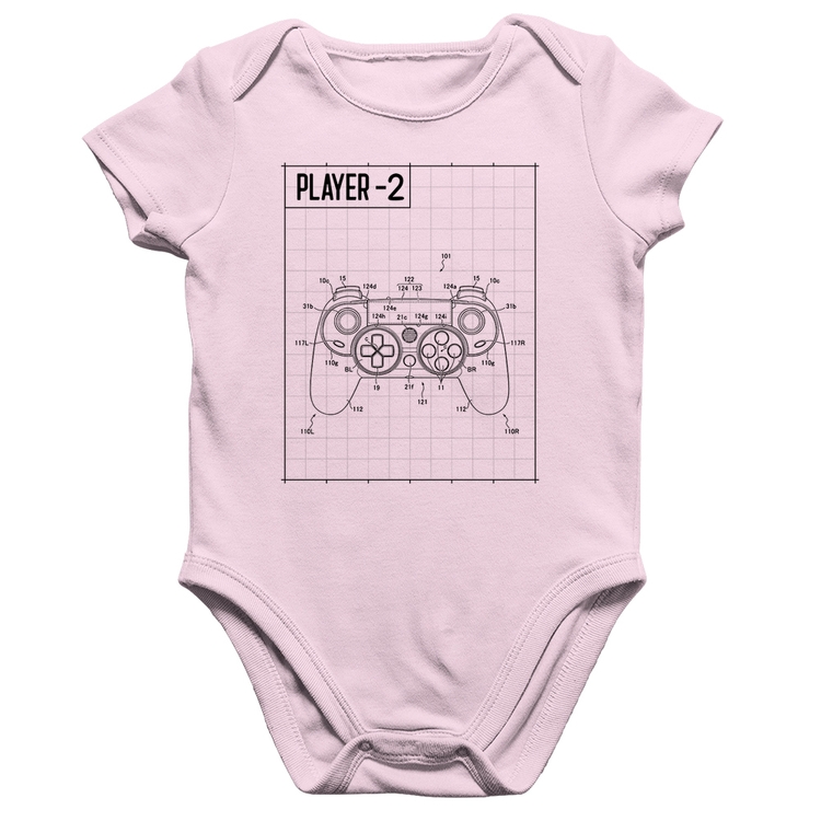 Body Bebê Algodão Player 2 Controle Joystick - Rosa Bebê