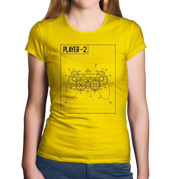 Baby Look Algodão Player 2 Controle Joystick - Amarela