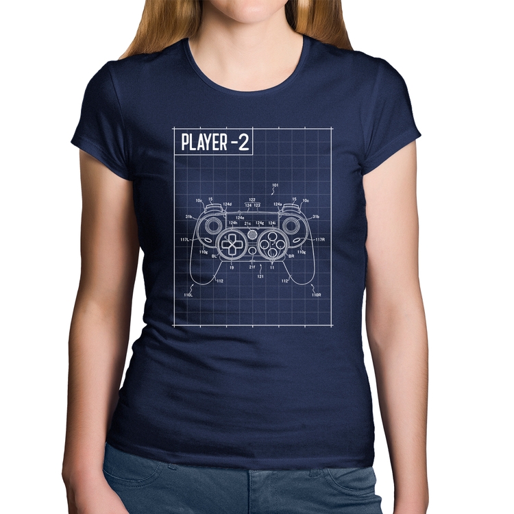 Baby Look Algodão Player 2 Controle Joystick - Marinho