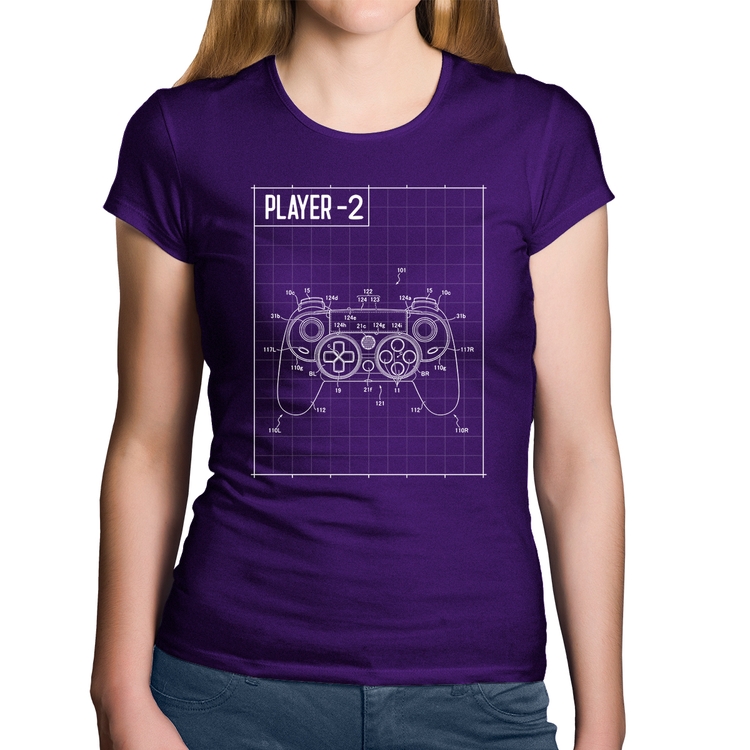 Baby Look Algodão Player 2 Controle Joystick - Roxa