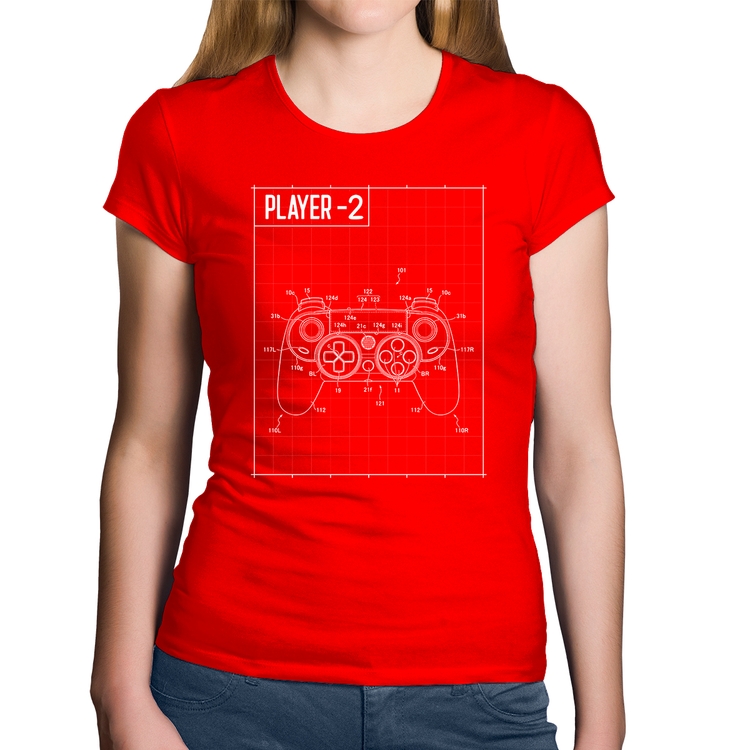 Baby Look Algodão Player 2 Controle Joystick - Vermelha