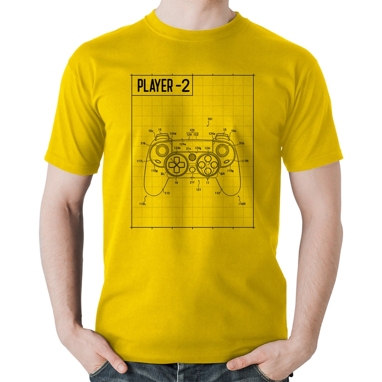 Camiseta Algodão Player 2 Controle Joystick - Amarela