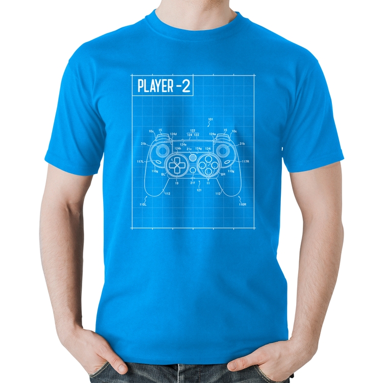 Camiseta Algodão Player 2 Controle Joystick - Azul