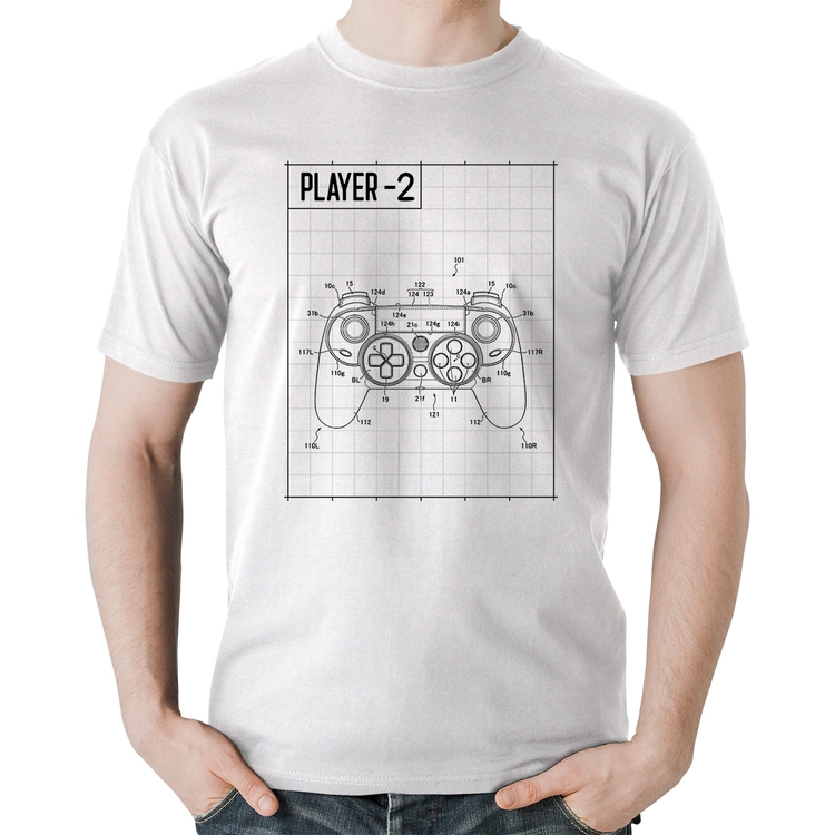 Camiseta Algodão Player 2 Controle Joystick - Branca