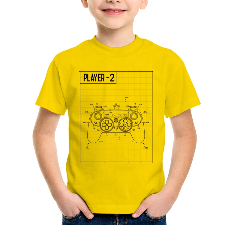 Camiseta Infantil Player 2 Controle Joystick - Amarela