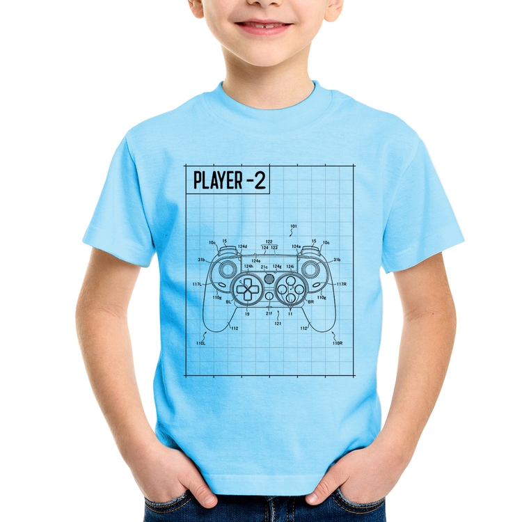 Camiseta Infantil Player 2 Controle Joystick - Azul Bebê