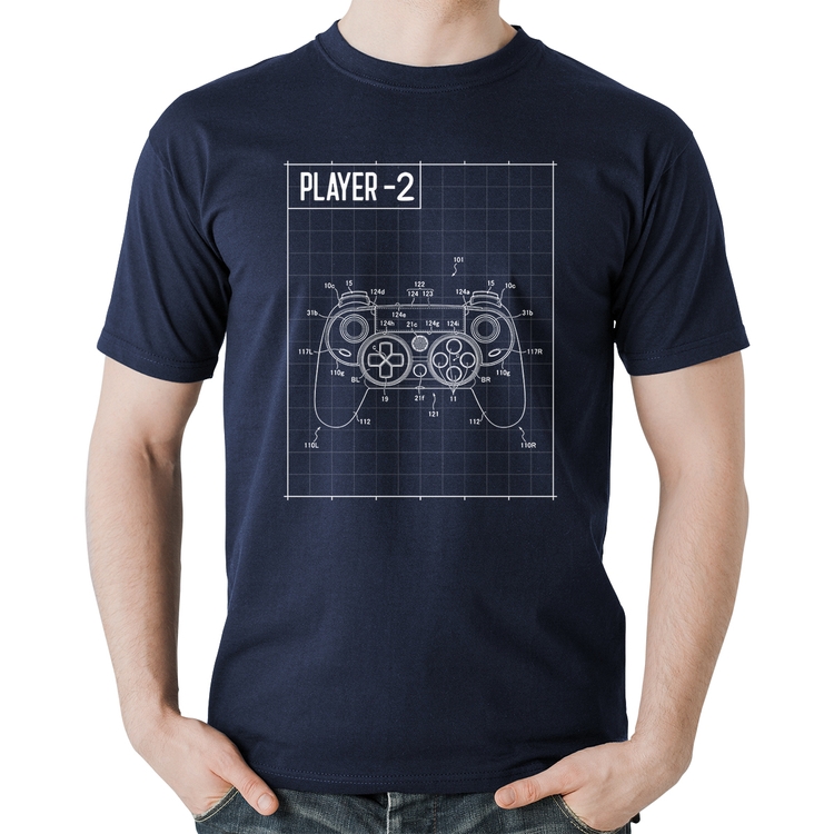 Camiseta Algodão Player 2 Controle Joystick - Marinho