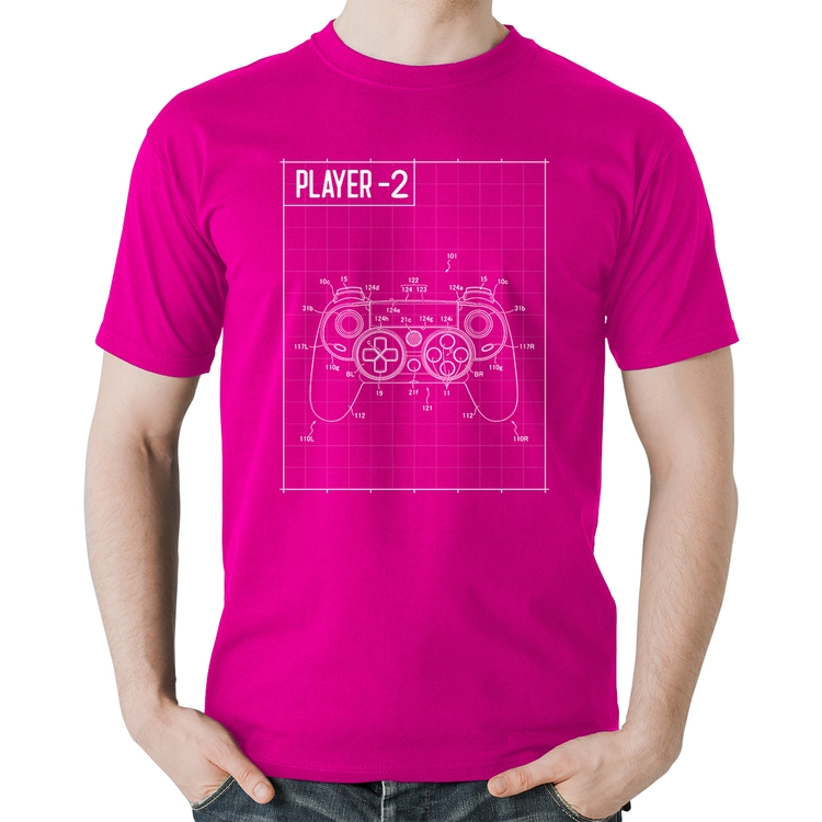 Camiseta Algodão Player 2 Controle Joystick - Rosa