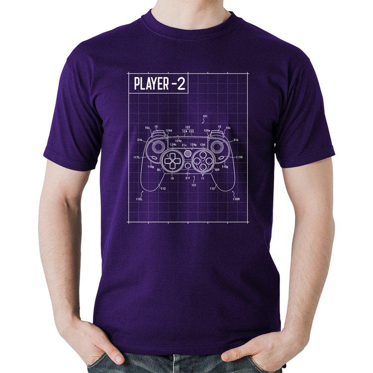 Camiseta Algodão Player 2 Controle Joystick - Roxa