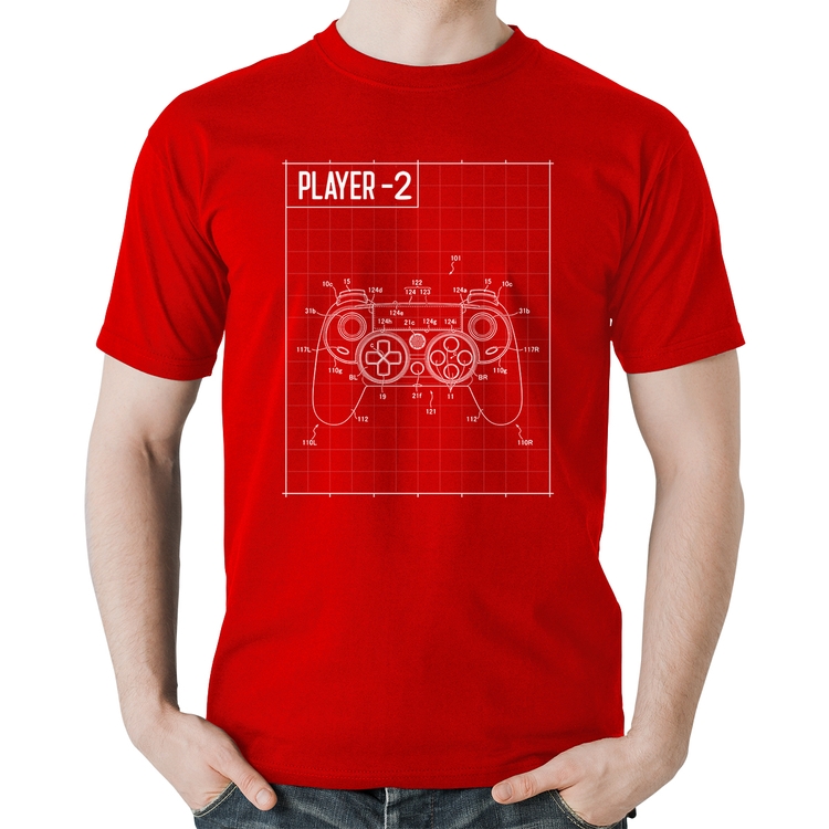 Camiseta Algodão Player 2 Controle Joystick - Vermelha