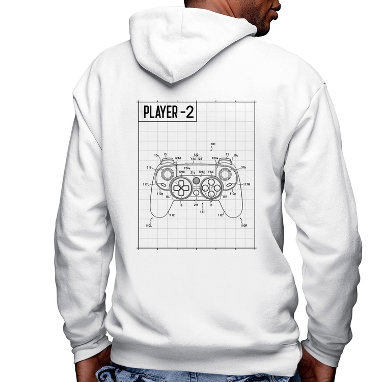 Blusa Moletom Player 2 Controle Joystick Masculina com Capuz e Zíper - Branca