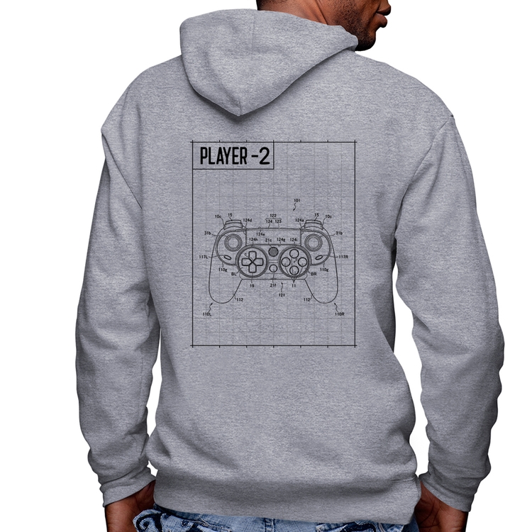 Blusa Moletom Player 2 Controle Joystick Masculina com Capuz e Zíper - Mescla