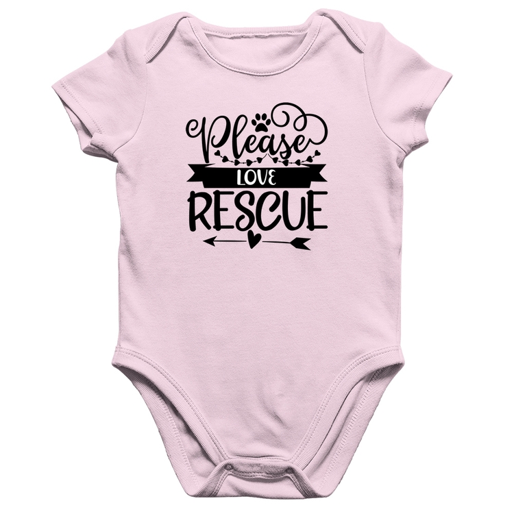 Body Bebê Algodão Please Love Rescue - Rosa Bebê