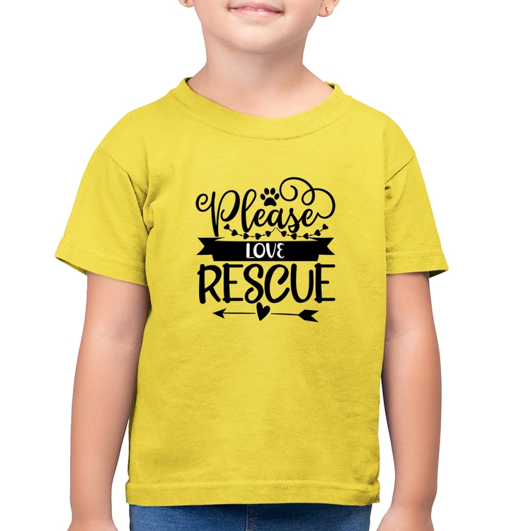 Camiseta Algodão Infantil Please Love Rescue - Amarelo Canário