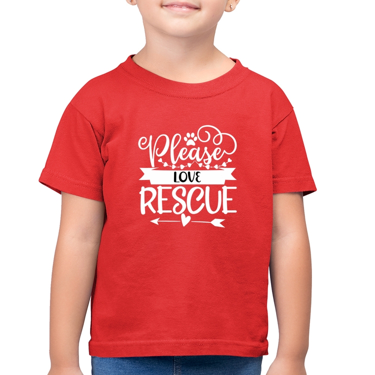 Camiseta Algodão Infantil Please Love Rescue - Vermelha
