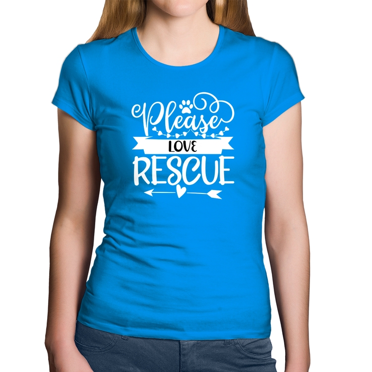 Baby Look Algodão Please Love Rescue - Azul