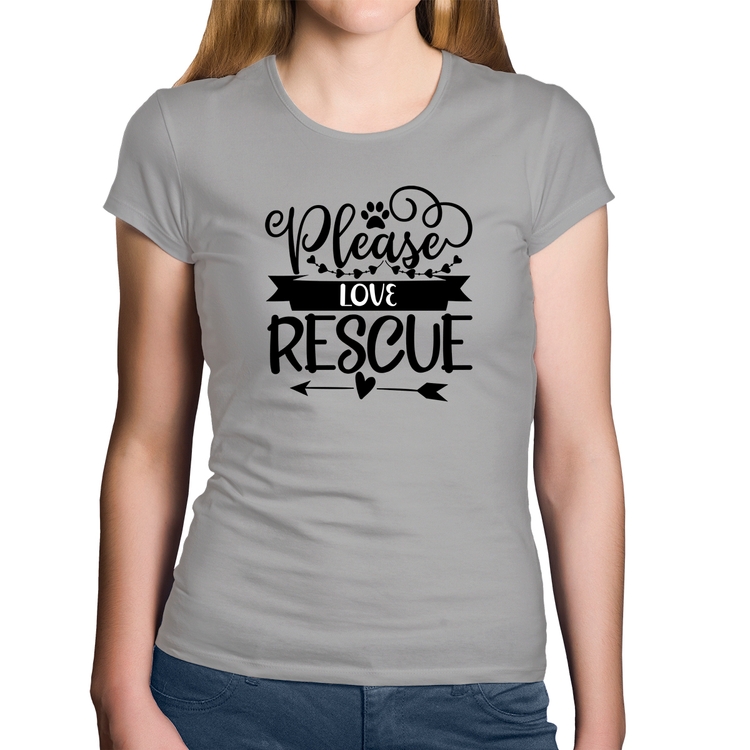 Baby Look Algodão Please Love Rescue - Cinza