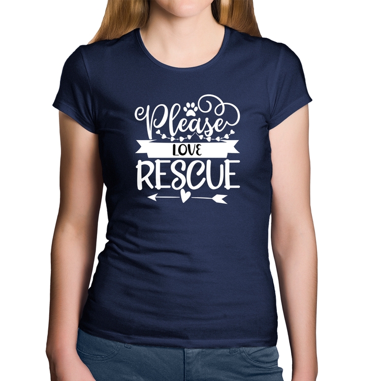 Baby Look Algodão Please Love Rescue - Marinho